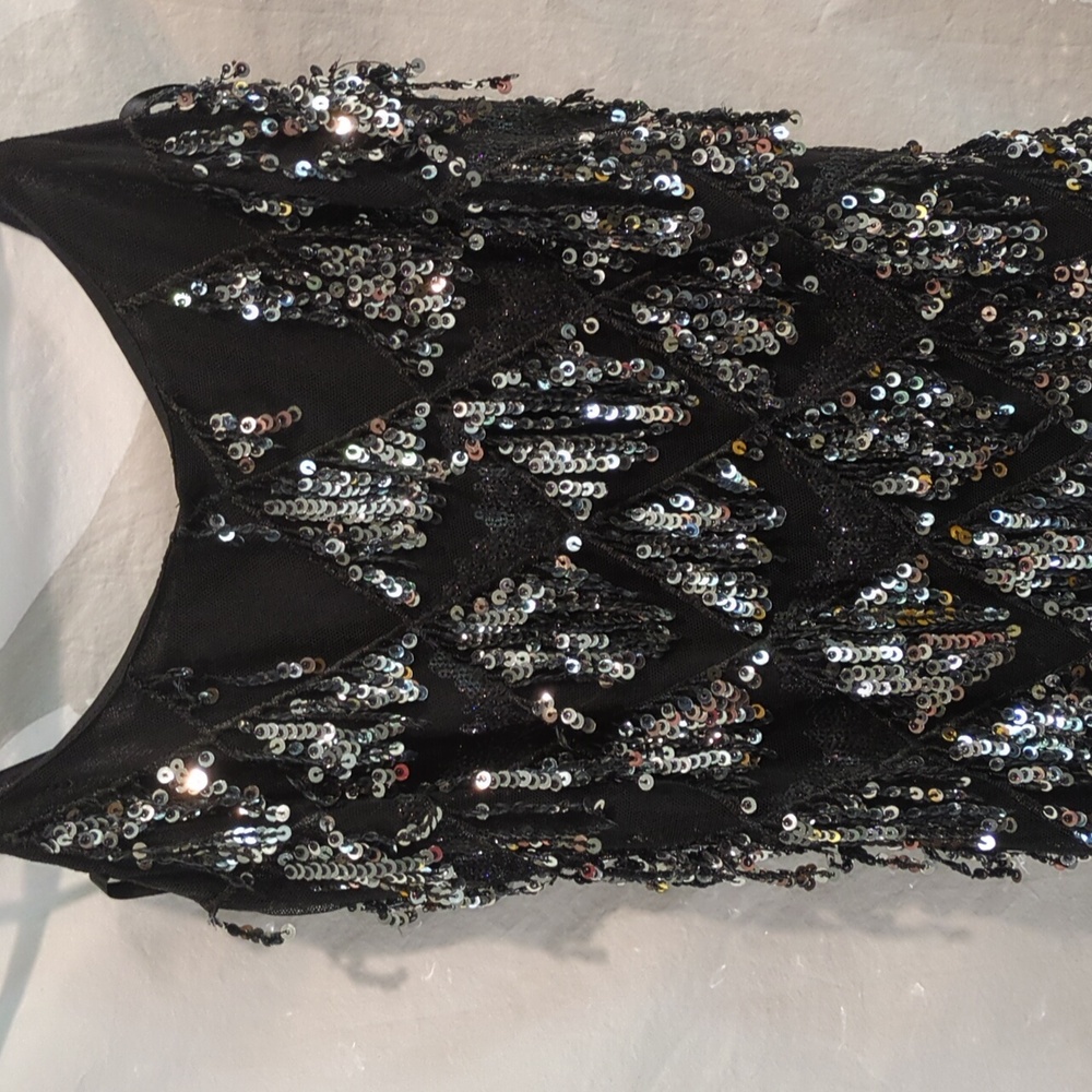 Crystal Sky | Sequined Party Dress Lined Stretchy Mesh With Dangle | S